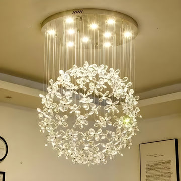 LumaNest - Round Chandelier Ceiling Light With Crystal Butterfly