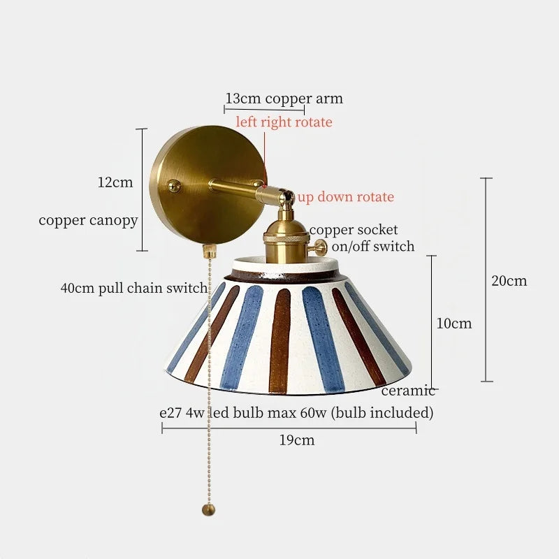 Striped Ceramic LED Wall Lamp With Copper Arm