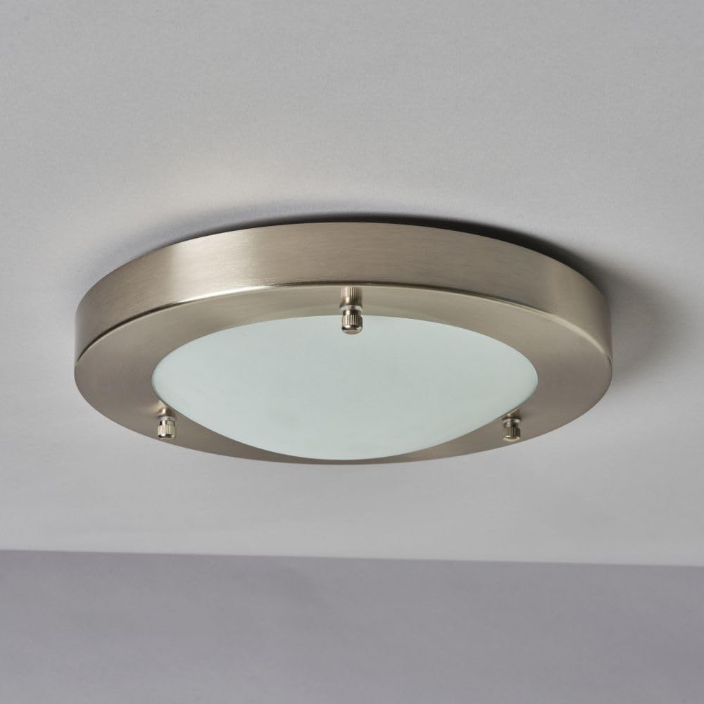 IP44 Flush Bathroom Ceiling Light in Satin Nickel