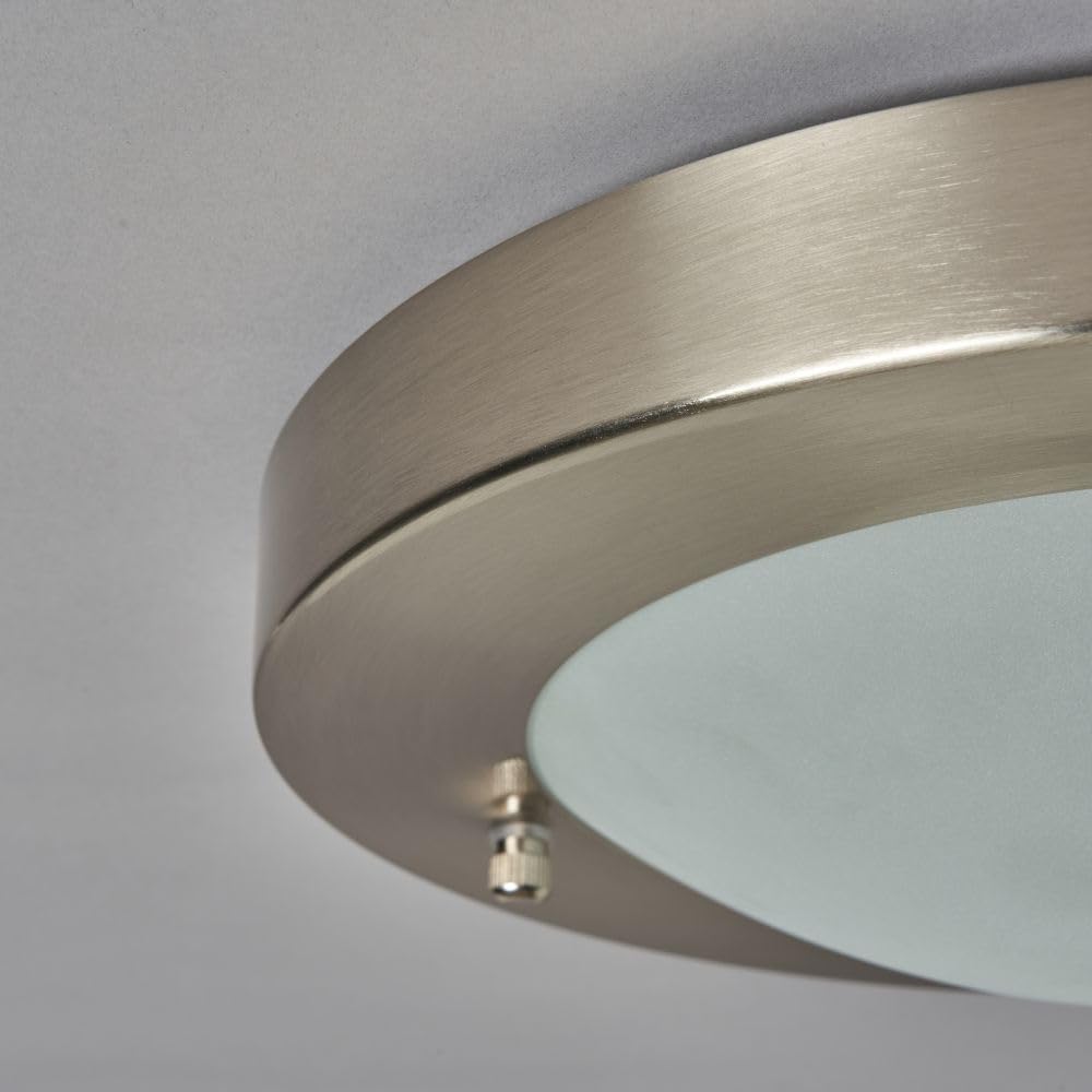 IP44 Flush Bathroom Ceiling Light in Satin Nickel