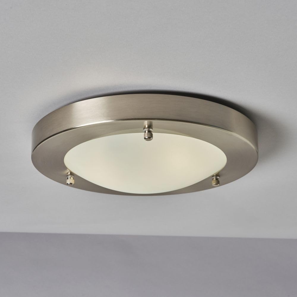 IP44 Flush Bathroom Ceiling Light in Satin Nickel