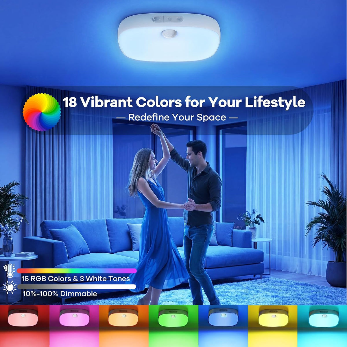 IP65 Waterproof Shower Ceiling Light With RGB & Sensor