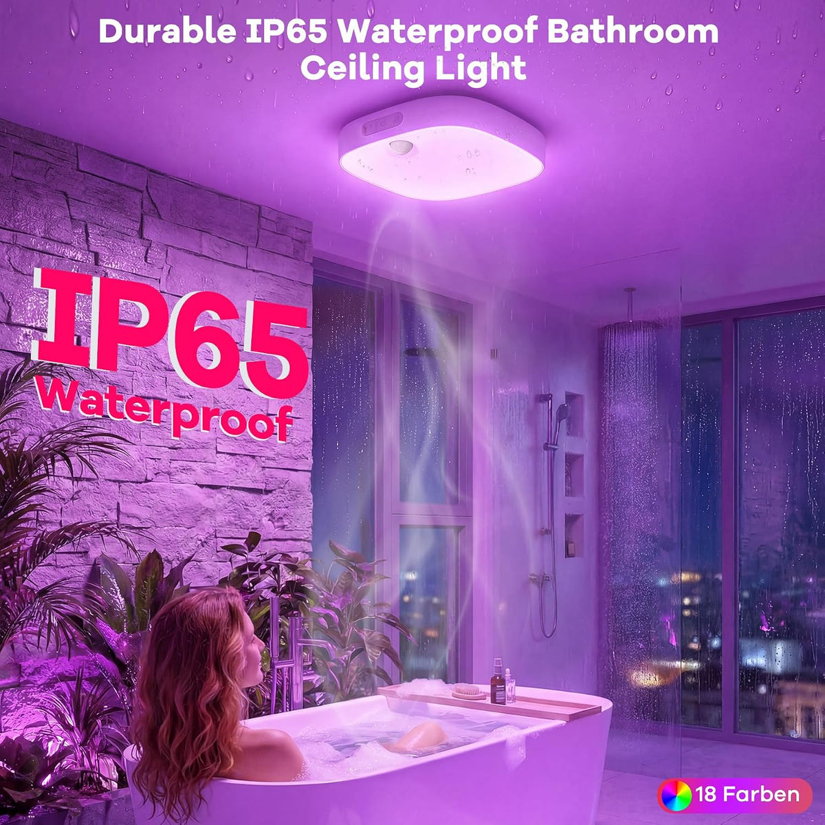 IP65 Waterproof Shower Ceiling Light With RGB & Sensor