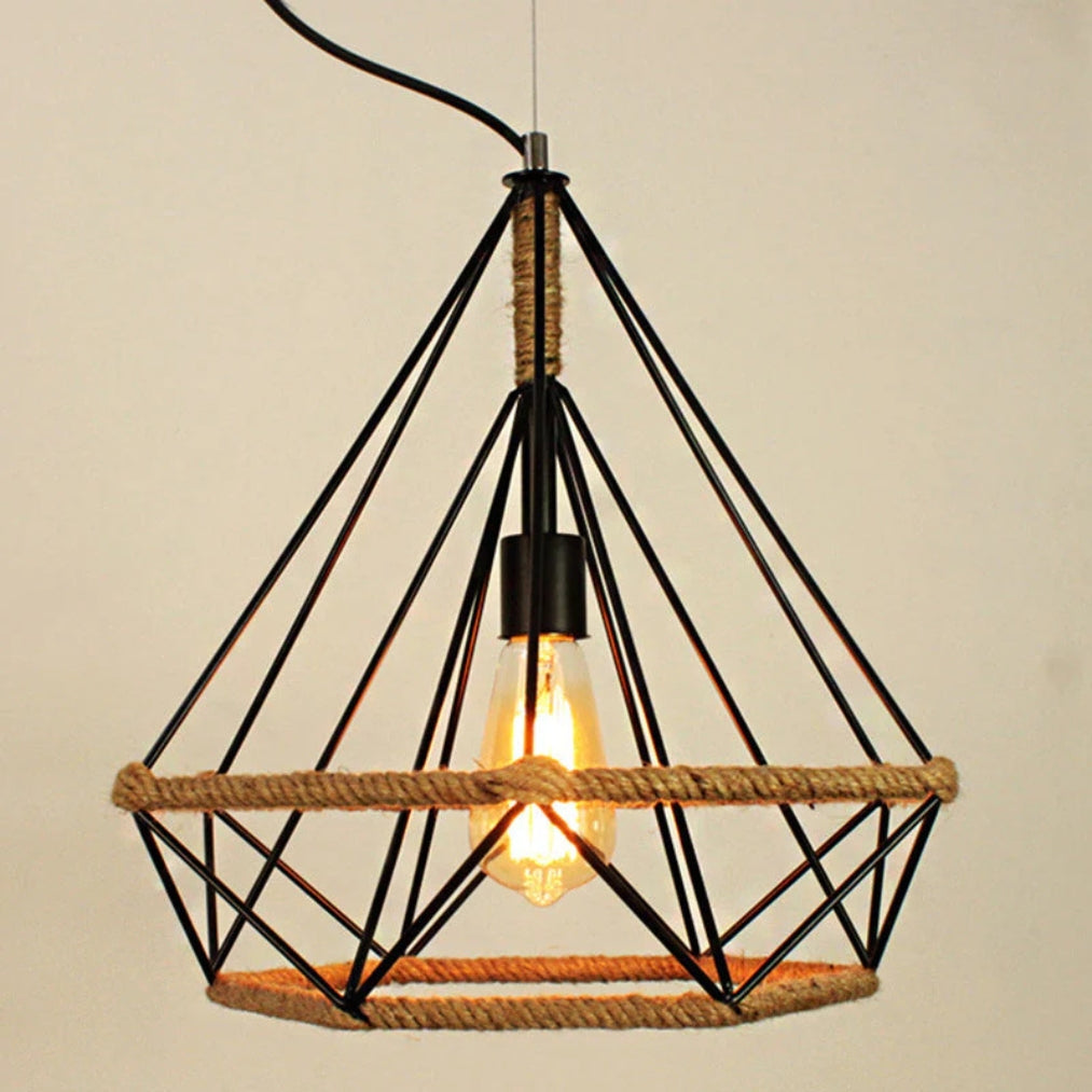 Black Metal Cage Pendant Light Fixture
