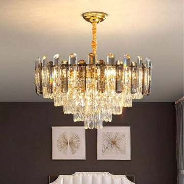 CrystLayered – Gold Hanging Crystal Chandelier