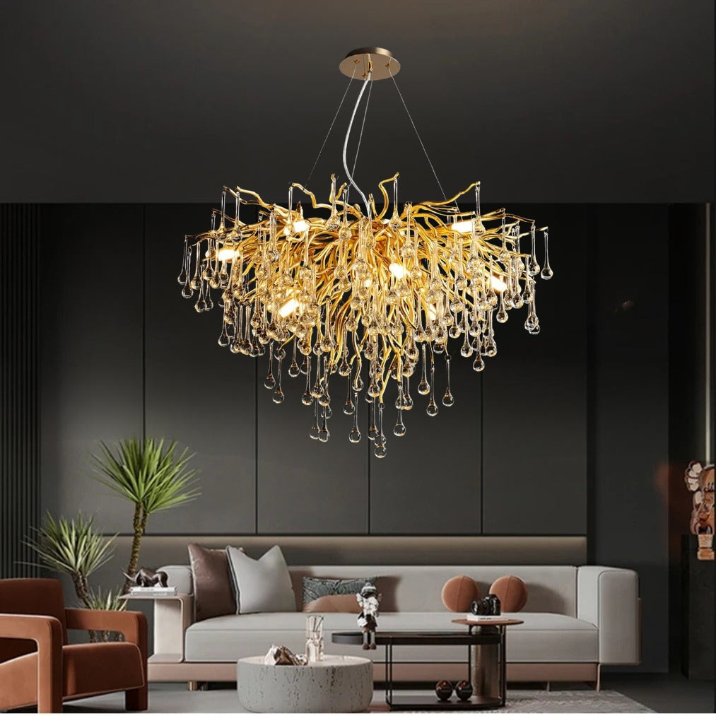 DropLuxe – Golden Crystal  Water Drop Chandelier Light