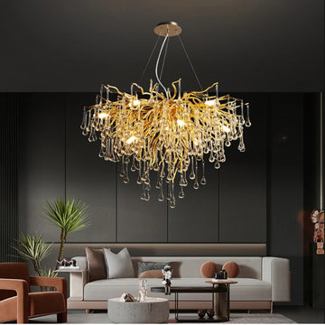 DropLuxe – Golden Crystal  Water Drop Chandelier Light