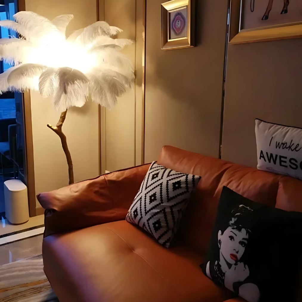 LumaFeather – Tall Gold Feather Floor Standing Lamp