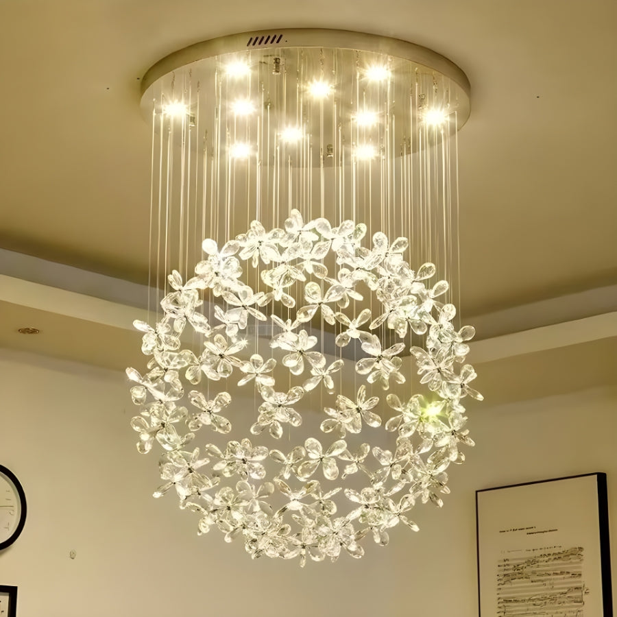 LumaNest - Round Chandelier Ceiling Light With Crystal Butterfly