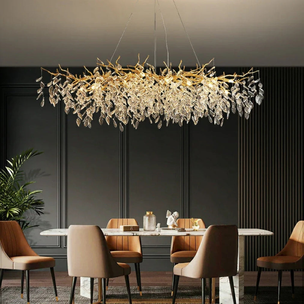 LumiLeaf Crystal Chandelier Ceiling Light – Gold &amp; Silver