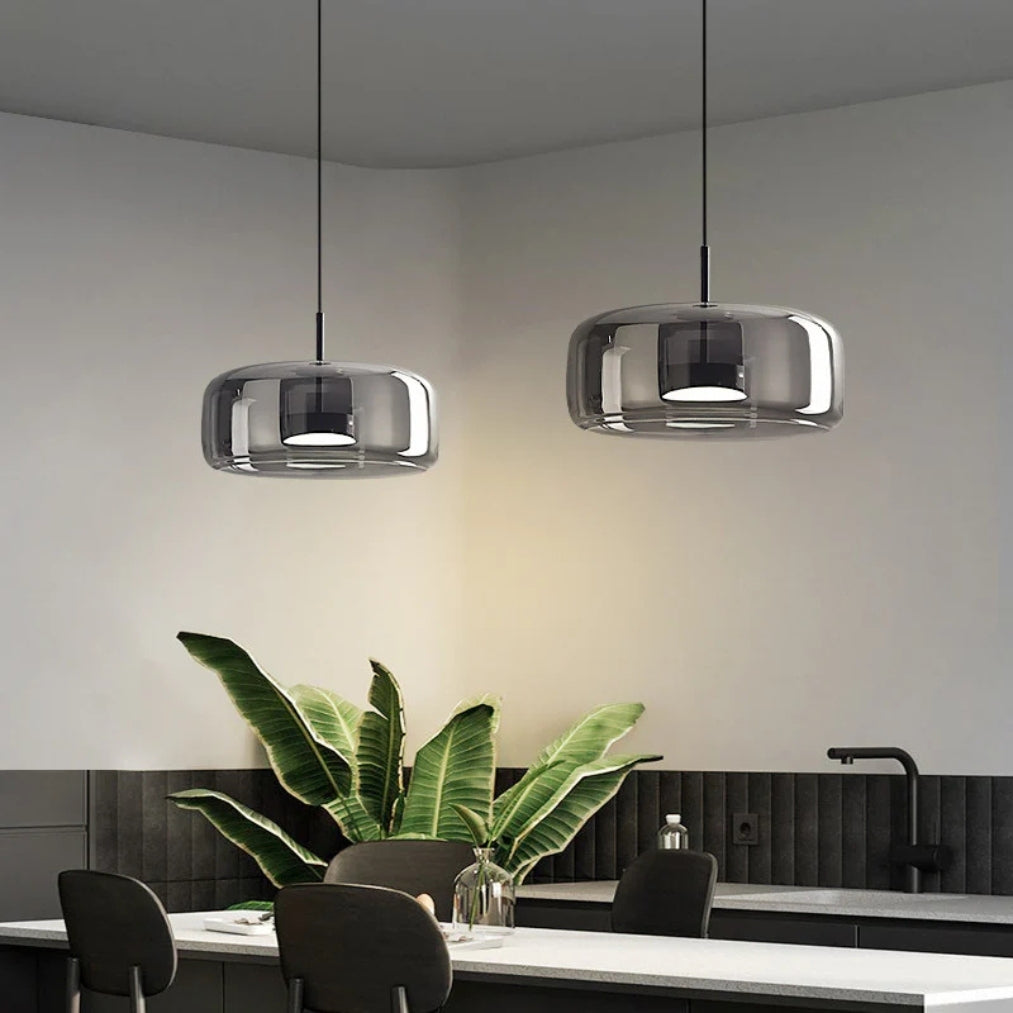 LumoDrift – Smoked Glass Drum Pendant Light