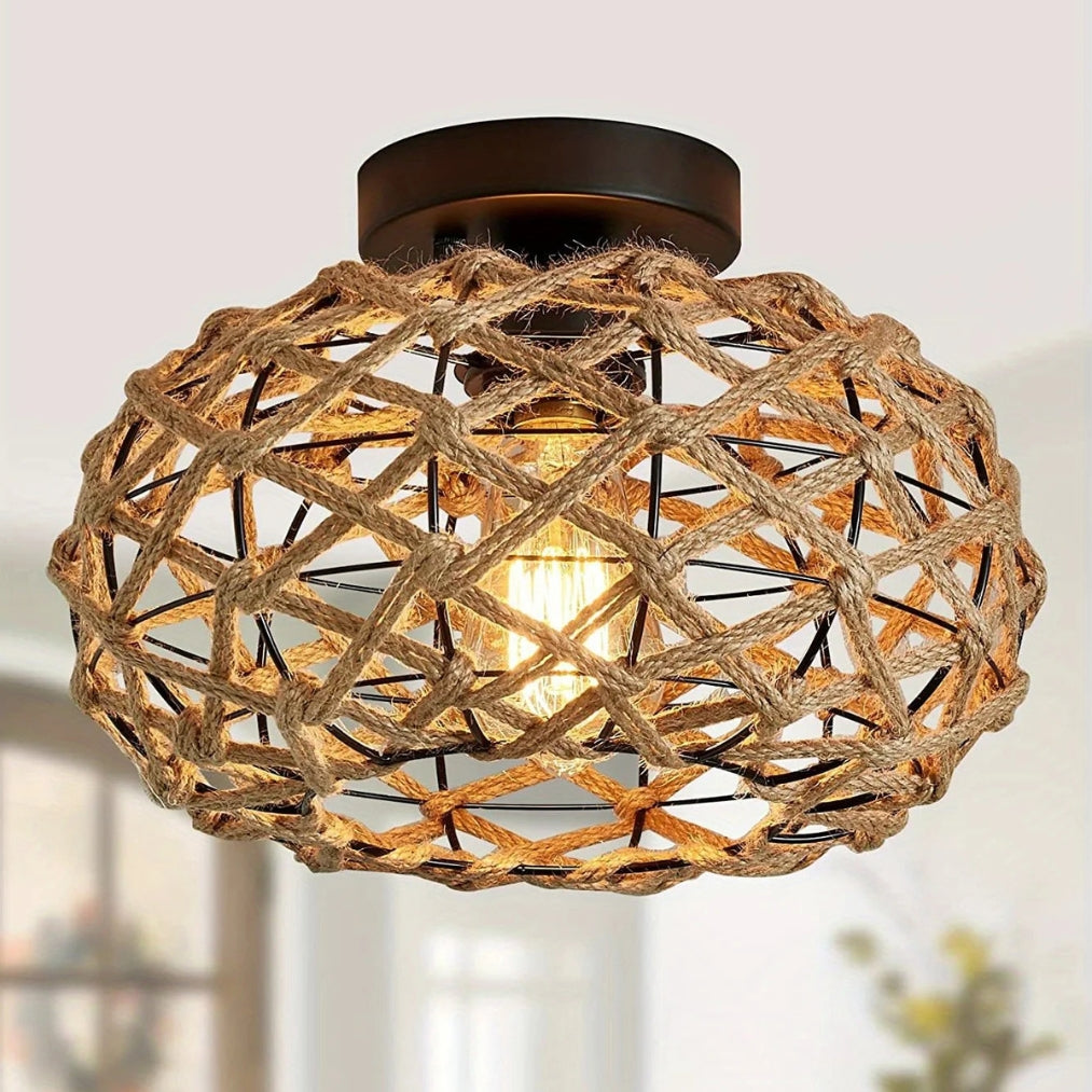 LumoWeave – Boho Round Rope Ceiling Light