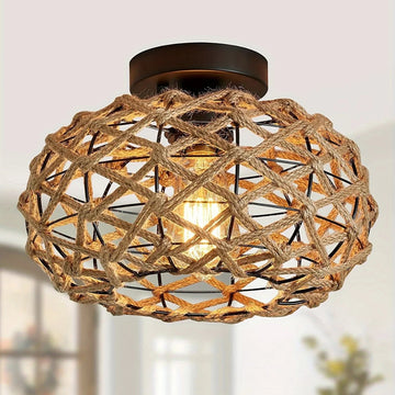 LumoWeave – Boho Round Rope Ceiling Light