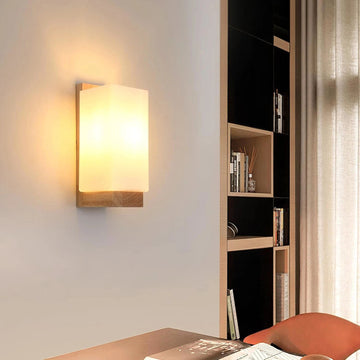 NaturalGlow - Wood Wall Sconce with Glass Wall Lamp Shades