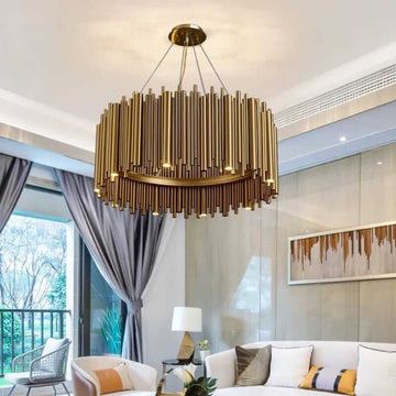 PipeNest - Modern Gold Round Tube Chandelier Light