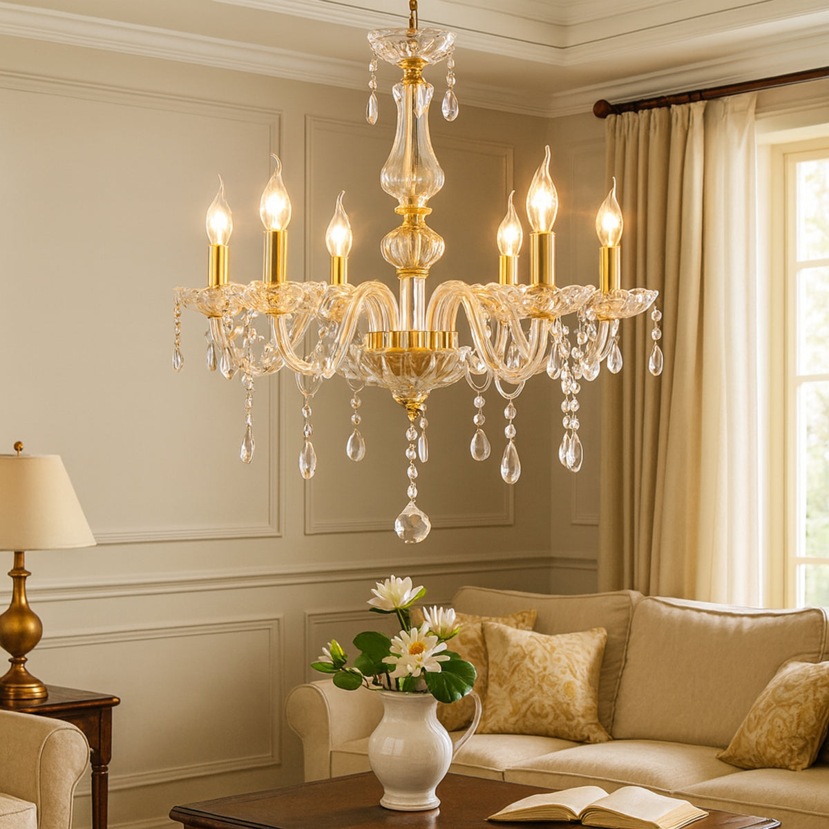 RadiantCandles - Vintage Crystal Chandelier Ceiling Light
