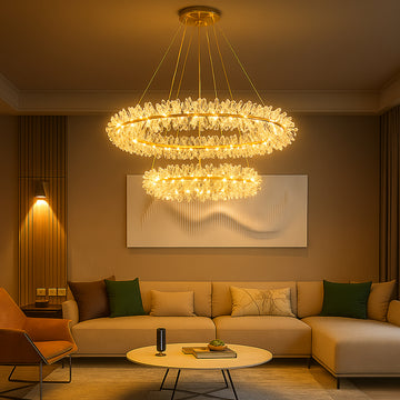 RingHalo - LED Round Hanging Crystal Chandelier Light