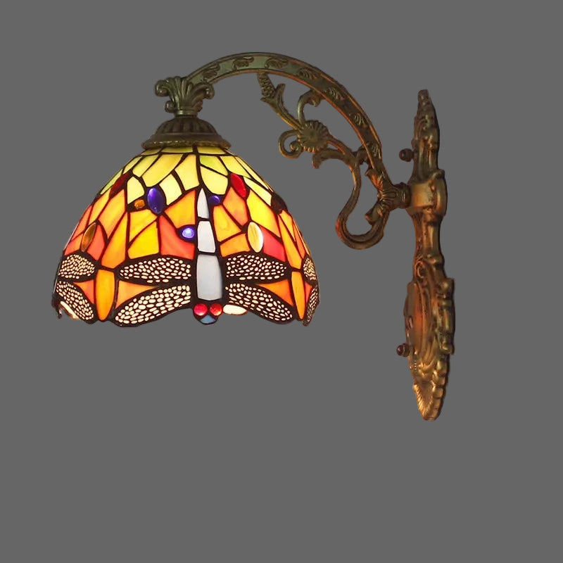H Lampshade Color Tiffany Stained Glass LED Wall Sconce for Indoor Decor