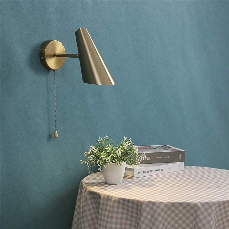 Modern Adjustable Swing Arm Wall Lamp With Pull Chain