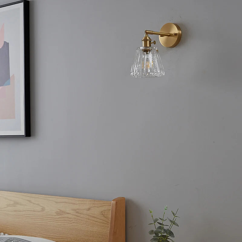 Modern Brass Glass Wall Lamp for Bedroom and Bathroom