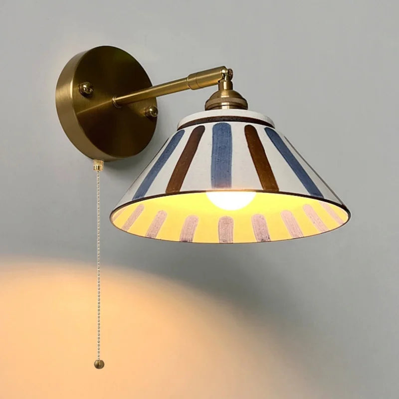 Striped Ceramic LED Wall Lamp With Copper Arm