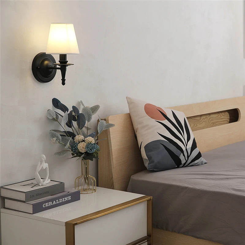 Linen Wall Lamp With Fabric Shade For Bedroom Or Hallway