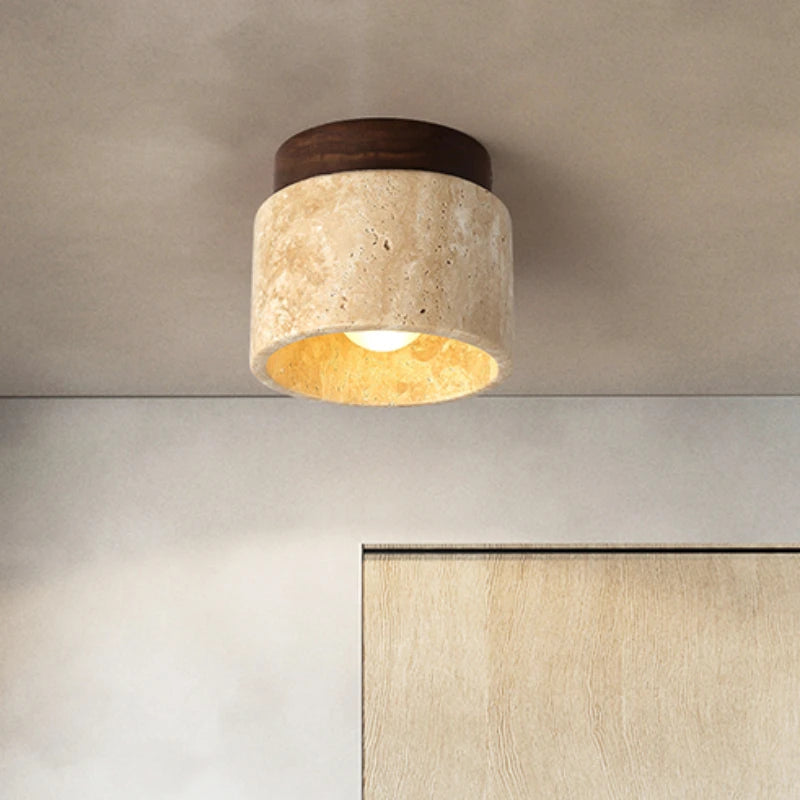 Modern Stone And Wood LED Ceiling Light Surface Mount
