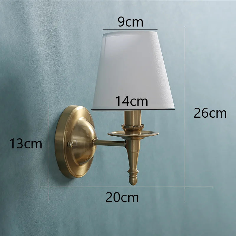 golden Lampshade Color Linen Wall Lamp With Fabric Shade For Bedroom Or Hallway