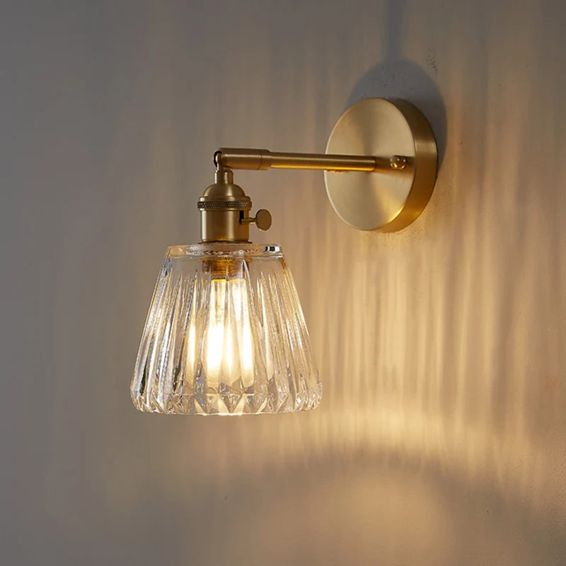 Modern Brass Glass Wall Lamp for Bedroom and Bathroom