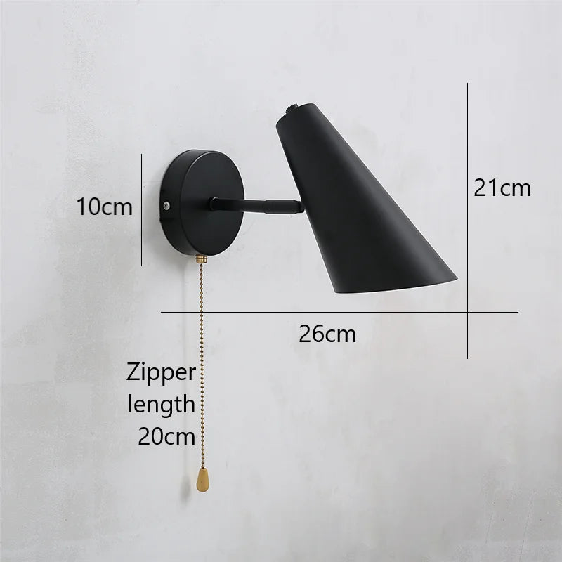 black With switch Lampshade Color Modern Adjustable Swing Arm Wall Lamp With Pull Chain