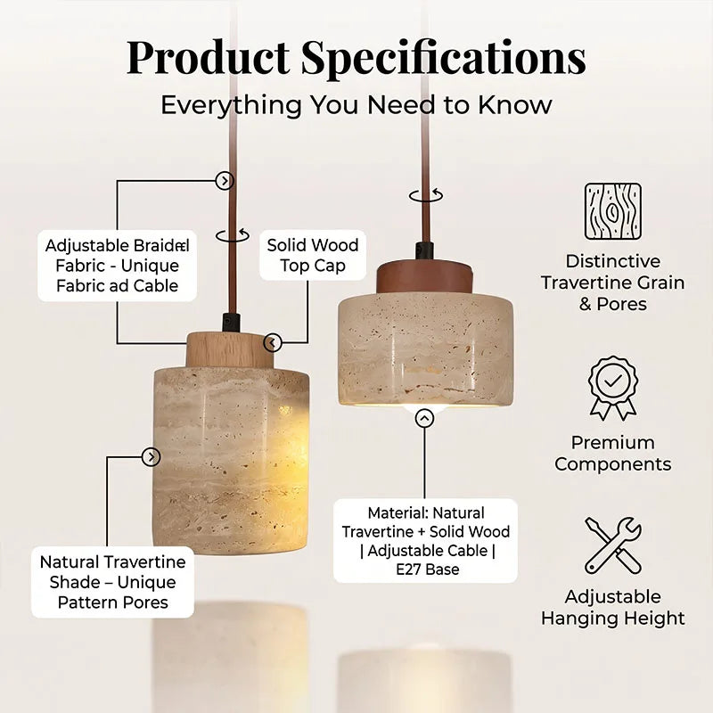 Stone Pendant Bedside Lamp With Warm Yellow Glow