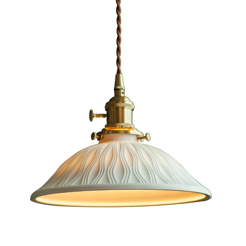 23cm lampshade Body Color Ceramic Pendant Light With Copper Finish For Dining Room