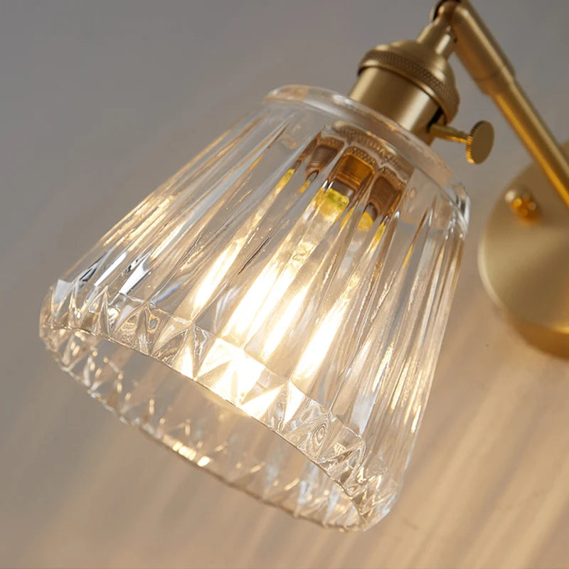Modern Brass Glass Wall Lamp for Bedroom and Bathroom