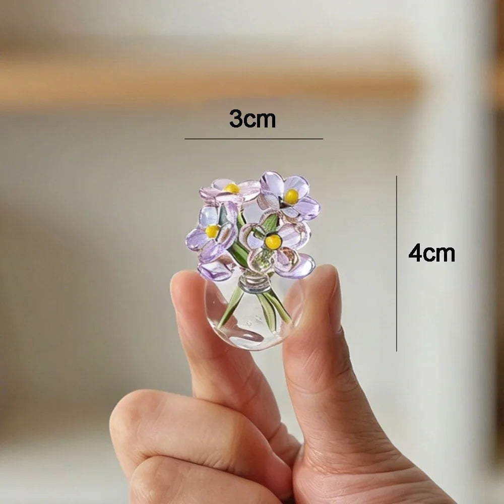Mini Glass Flower Bouquet Decor With Vase And Bird