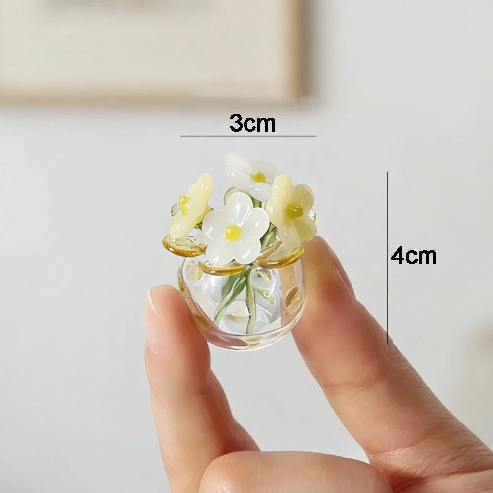 Yellow Set Color Mini Glass Flower Bouquet Decor With Vase And Bird