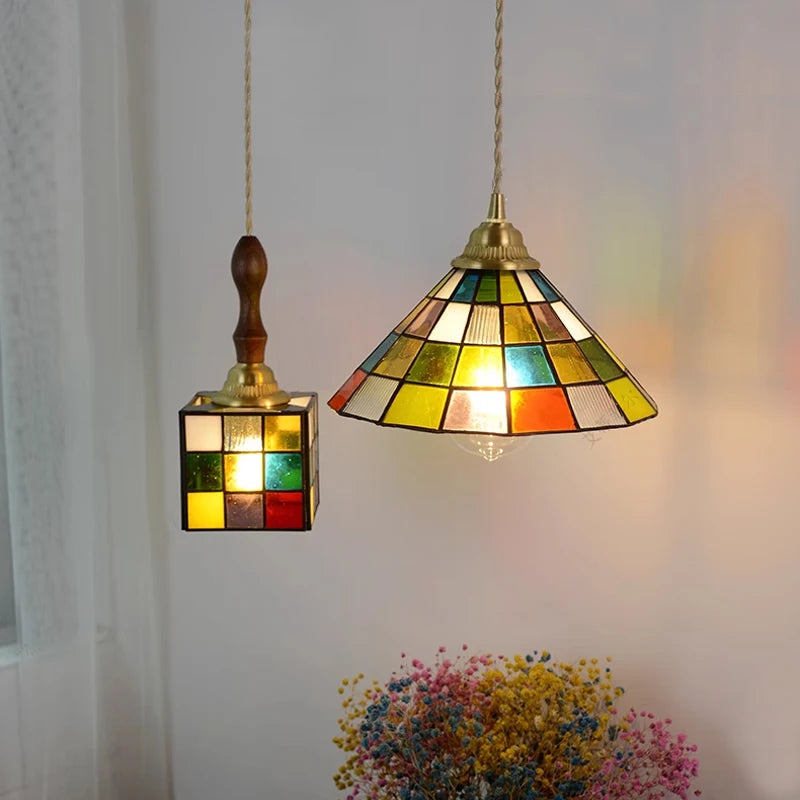 Retro Glass Pendant Pendant Light – Copper Art Deco Design