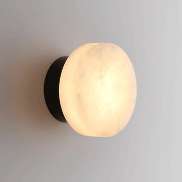 MarmoHalo Round Marble Wall Light – Natural Marble & Frosted Glass