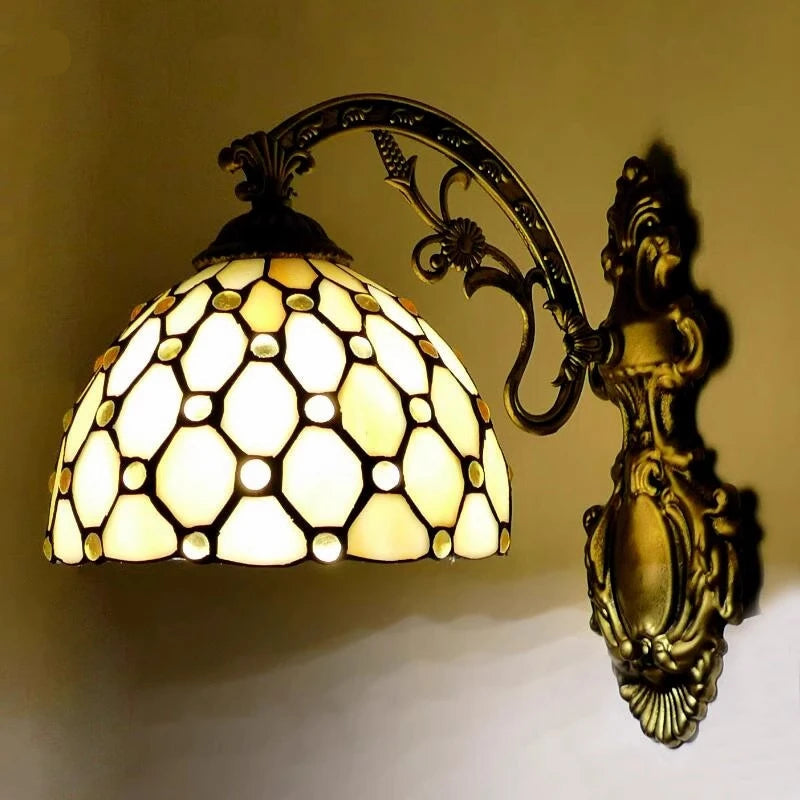 C Lampshade Color Tiffany Stained Glass LED Wall Sconce for Indoor Decor