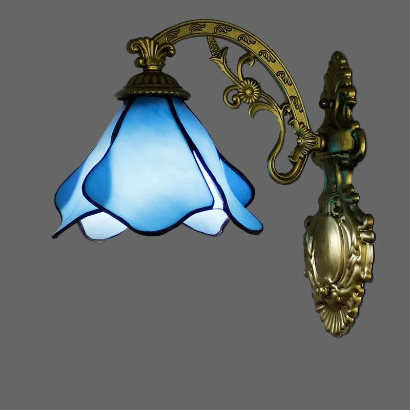 M-Blue Lampshade Color Tiffany Stained Glass LED Wall Sconce for Indoor Decor