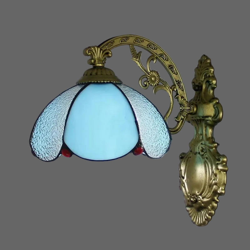 J-Blue Lampshade Color Tiffany Stained Glass LED Wall Sconce for Indoor Decor