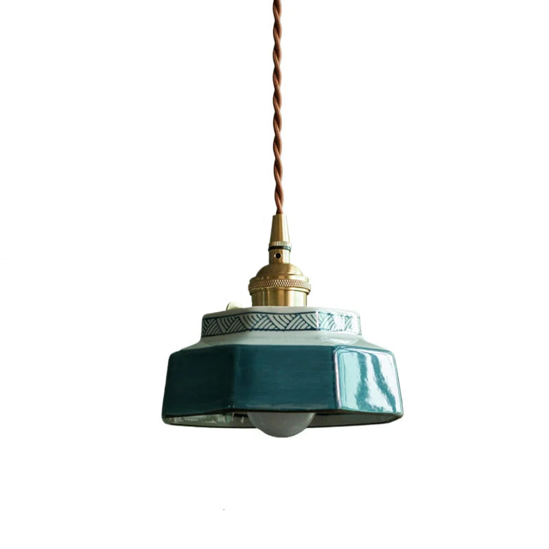 14cm lampshade Body Color Ceramic Pendant Light With Copper Finish For Dining Room