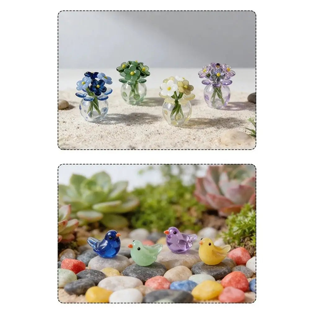Mini Glass Flower Bouquet Decor With Vase And Bird