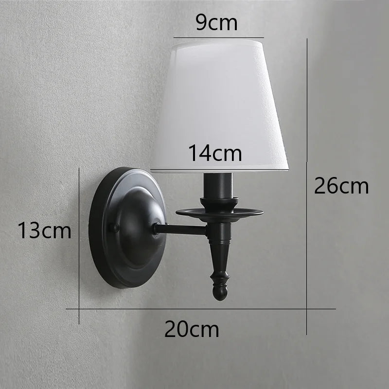 black Lampshade Color Linen Wall Lamp With Fabric Shade For Bedroom Or Hallway
