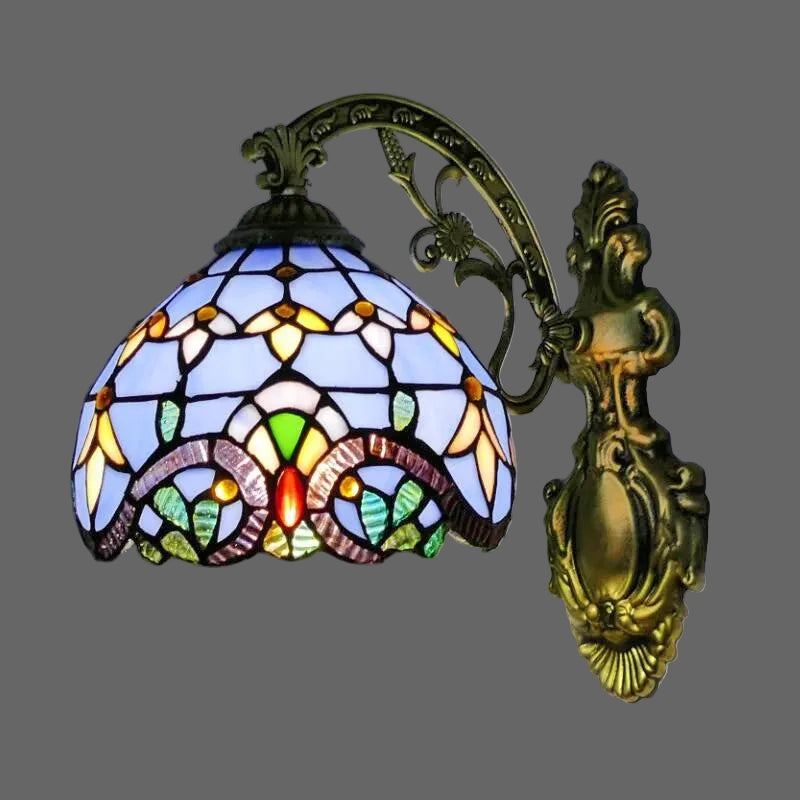B Lampshade Color Tiffany Stained Glass LED Wall Sconce for Indoor Decor