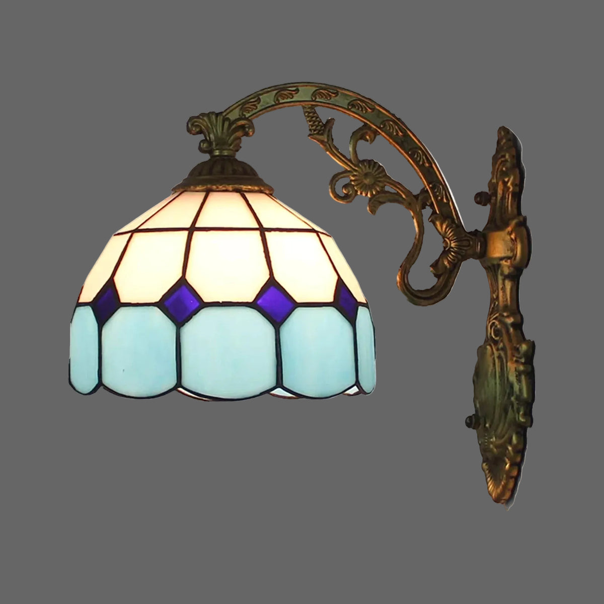 F Lampshade Color Tiffany Stained Glass LED Wall Sconce for Indoor Decor