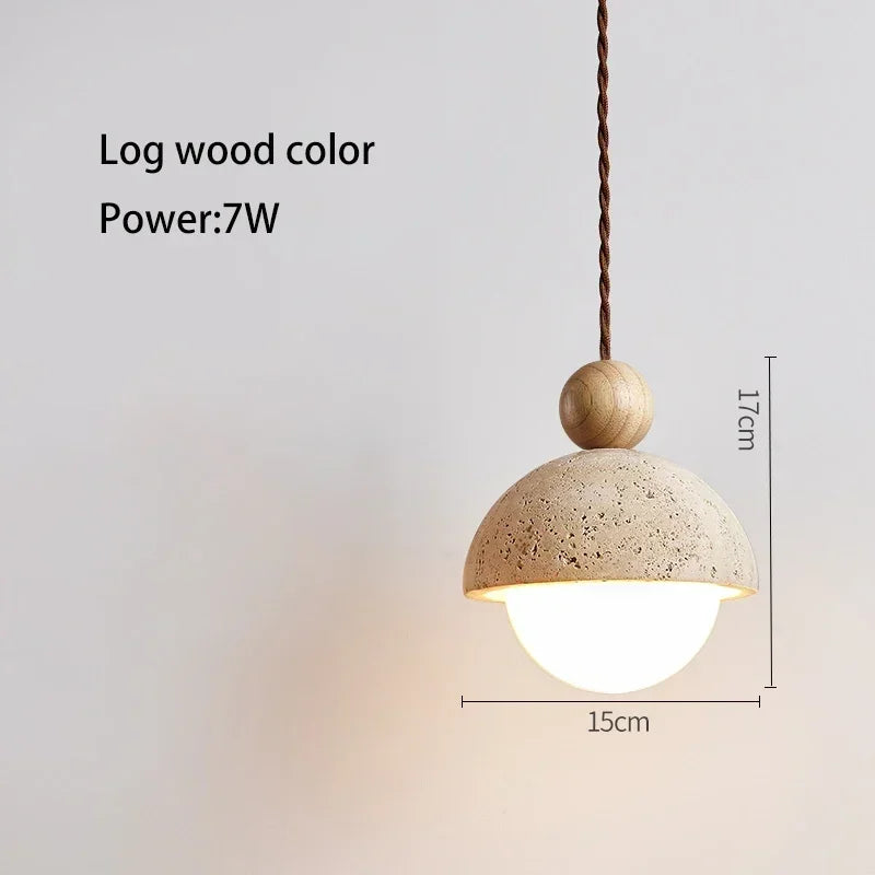 log wood color Body Color Natural Stone LED Pendant Light for Bedroom and Dining