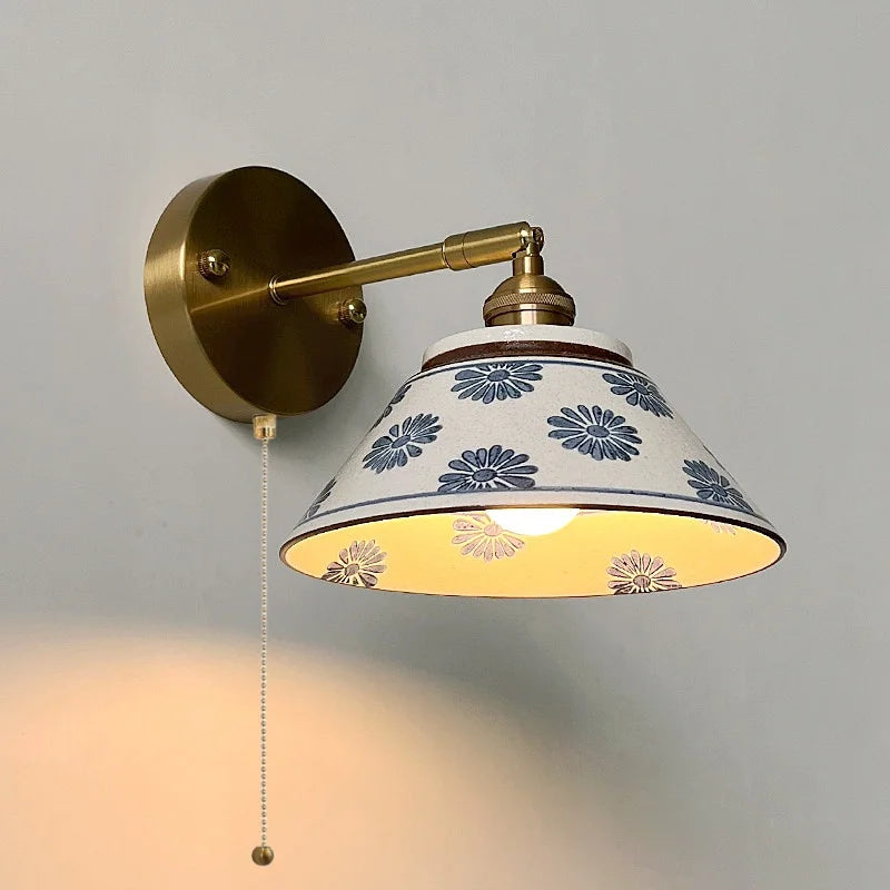 Striped Ceramic LED Wall Lamp With Copper Arm