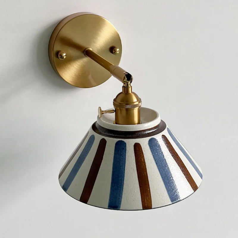Striped Ceramic LED Wall Lamp With Copper Arm