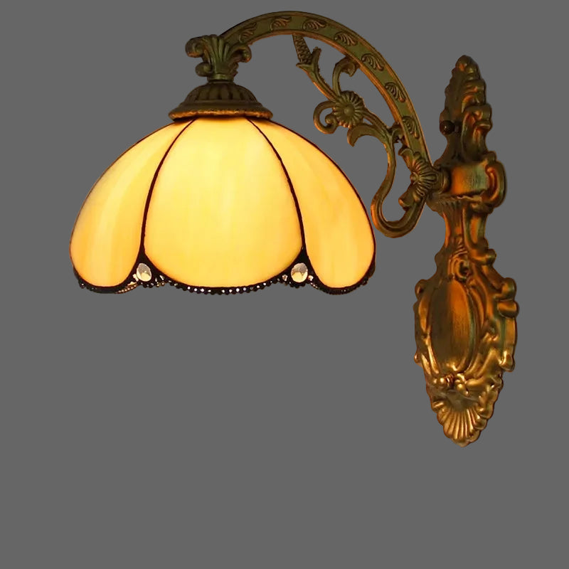 J-Yellow Lampshade Color Tiffany Stained Glass LED Wall Sconce for Indoor Decor