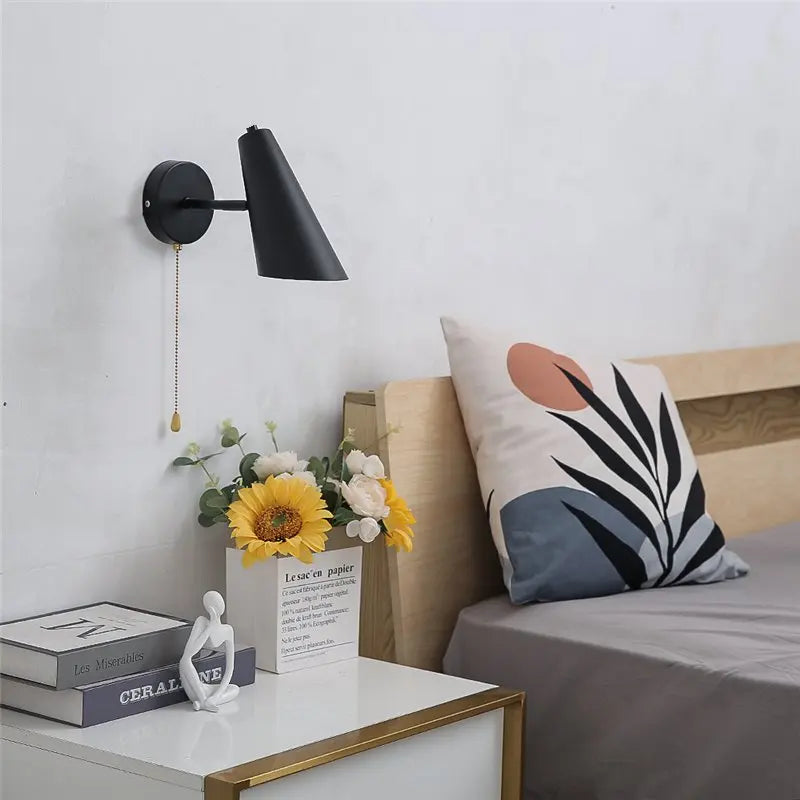 Modern Adjustable Swing Arm Wall Lamp With Pull Chain